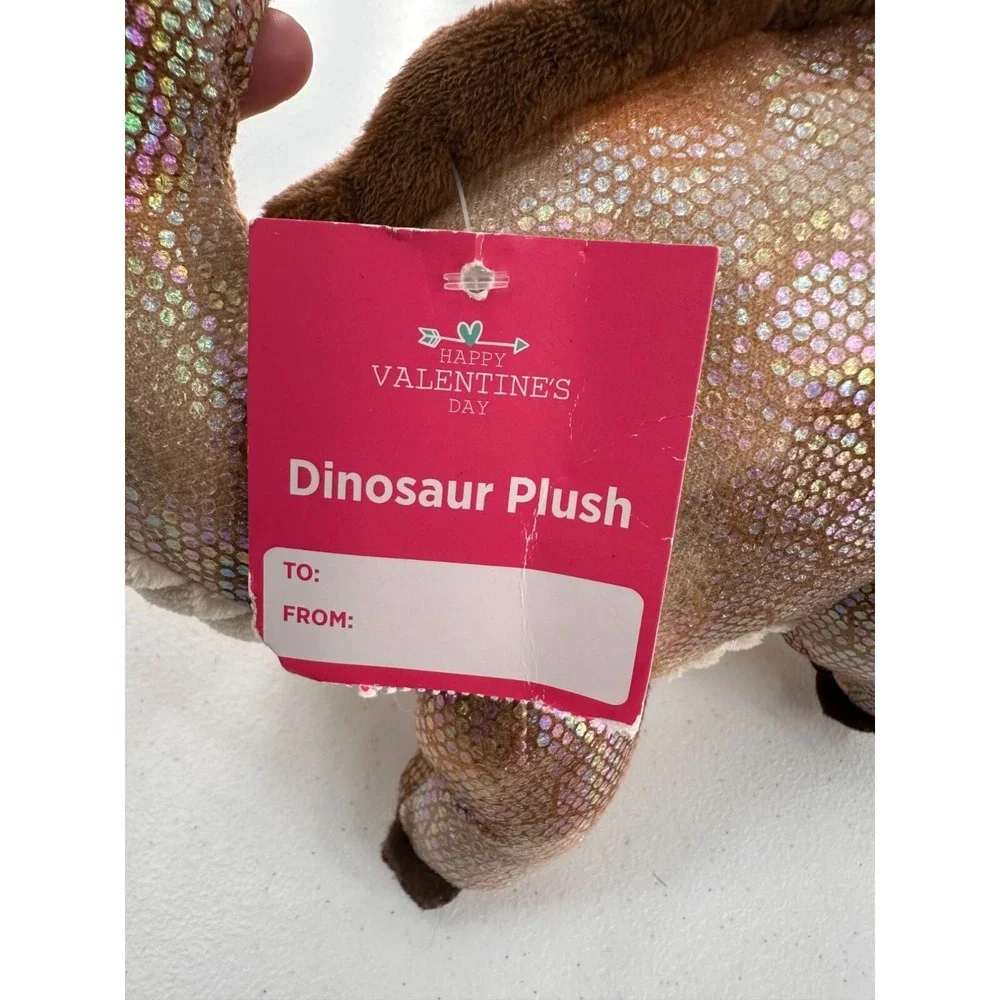 Sparkly Dinosaur Plush Toy Polyester Brown & Pink 15‎ Inches Long For All Ages b
